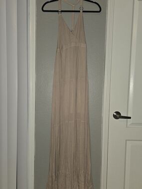 Sleeveless V-Neck Maxi Dress in Beige